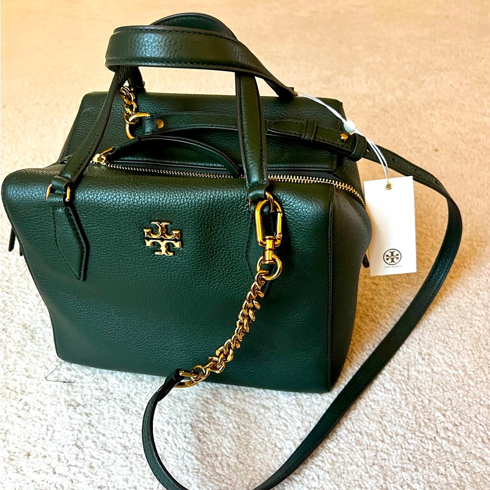 Tory Burch Kira Satchel, Poblano, NWT and duster bag